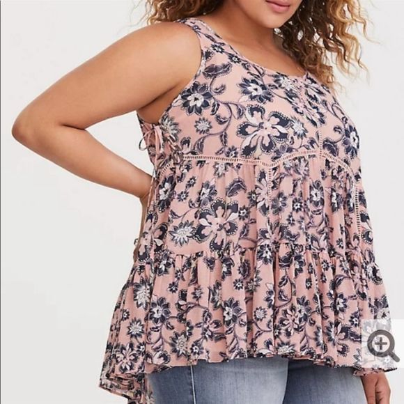 torrid Tops - Torrid Lace-Up Chiffon Pink Floral Tank Sz 1X NWT